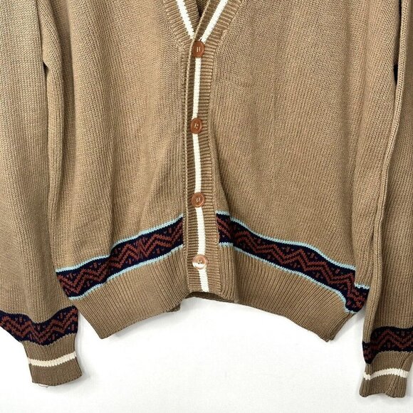 Vintage Bay Club Cardigan Sweater Men L Brown Grandpa Knit Baggy - Picture 4 of 12